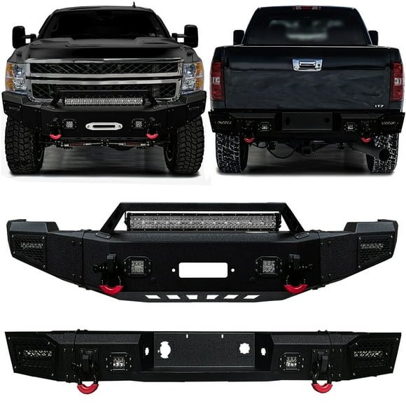 Vijay Compatible with 2011-2012-2013-2014 Chevy Silverado 2500/3500 Front and Rear Bumper with D-Rings and LED Lights