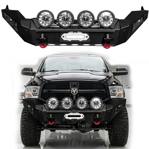 Vijay Compatible with 2013-2014-2015-2016-2017-2018 Dodge Ram 1500 Front Bumper with Winch Plate and 8xLED Lights and D-Rings