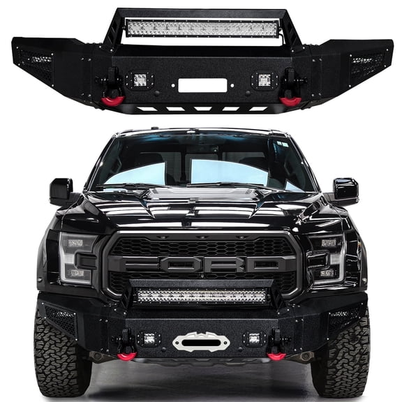 Vijay Compatible with 2017-2018-2019-2020 Ford F150 Raptor Steel Front Bumper with LED Light & D-rings