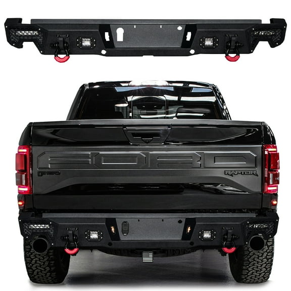 Vijay Compatible with 2017-2018-2019-2020 Ford F150 Raptor Steel Rear Bumper with LED Lights & D-ring