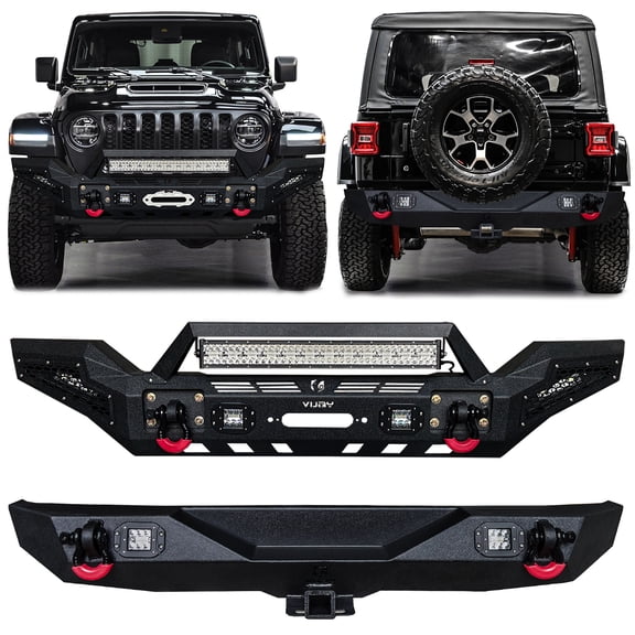 Vijay Compatible with 2018-2019-2020-2021-2022-2023-2024-2025-2026 Jeep Wrangler JL Front and Rear Bumper with LED Lights and 2xD-Rings