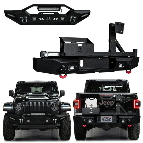 Vijay Compatible with 2020-2021-2022-2023-2024 Jeep Gladiator Front and Rear Bumpers with Winch Seat and Lights