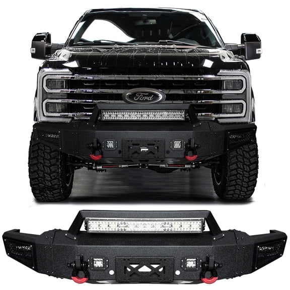 Vijay Compatible with 2023-2024-2025 Ford F250/F350/F450 Front Bumper Textured Black Steel with Light and D-ring