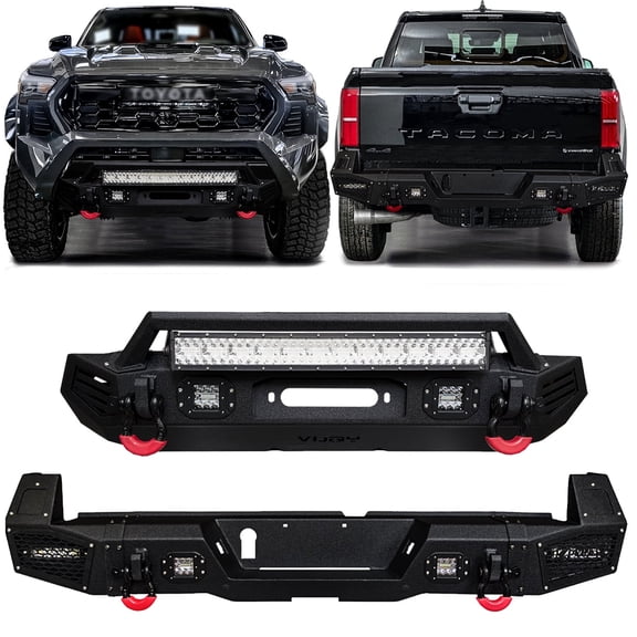 Vijay Compatible with 2024-2025-2026 Toyota Tacoma Front and Rear Bumper with Winch Plate and Aluminum LED Lights and D-Rings