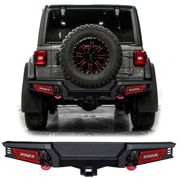 Vijay Compatible with 2018-2019-2020-2021-2022-2023-2024-2026 Jeep Wrangler JL 2/4 Door Rear Bumper Textured Black Steel with Lights and D-rings