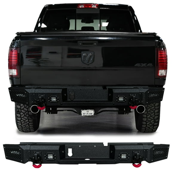 Vijay Compatible with 2009-2018 Dodge RAM 1500 Rear Bumper Textured Black Steel with Light and D-ring