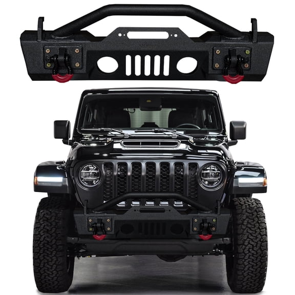 Vijay Compatible with 2007-2024 Jeep Wrangler JK/JL Front Bumper with Winch Plate and 3/4" D-Rings
