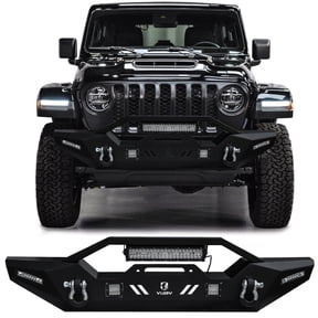 Vijay Compatible with 2018-2019-2020-2021-2022-2023-2024-2025 Jeep Wrangler JL 2/4 Door Front Bumper Textured Black Steel with Lights and D-rings