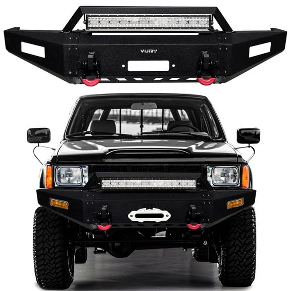 Vijay For 1989-1990-1991-1992-1993-1994-1995 Toyota Pickup Black Front Bumper with D-Rings and Aluminum LightBar