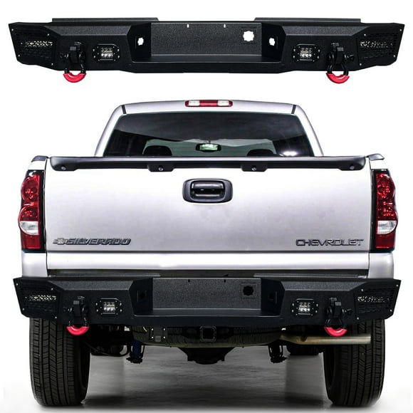 Vijay For 1999-2006 Chevrolet Silverado 1500 and 1999-2006 GMC Sierra 1500 Steel Black Rear Bumper with LED Lights and D-Rings
