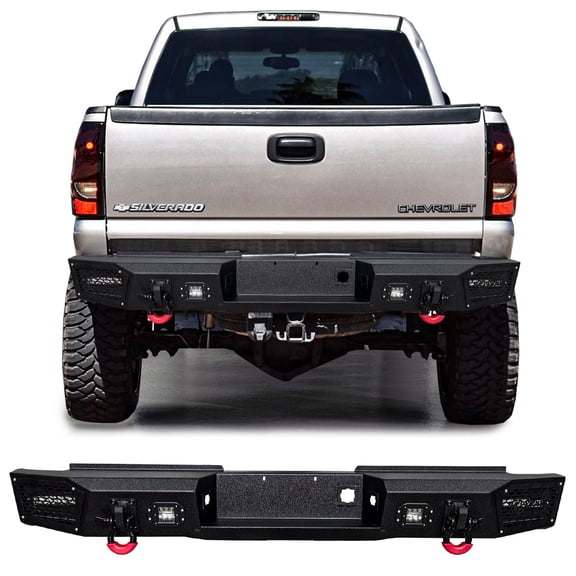 Vijay Compatible with 1999-2000-2001-2002-2003-2004-2005-2006 Chevrolet Silverado 2500/3500 Rear Bumper Textured Black Steel with Lights and D-rings