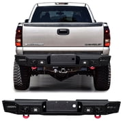 Vijay Compatible with 1999-2000-2001-2002-2003-2004-2005-2006 Chevrolet Silverado 2500/3500 Rear Bumper Textured Black Steel with Lights and D-rings