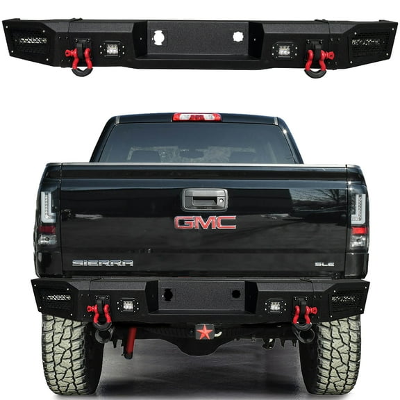 Vijay For 2011-2012-2013-2014 GMC Sierra 2500HD/3500HD Steel Rear Bumper with LED Lights and D-Rings