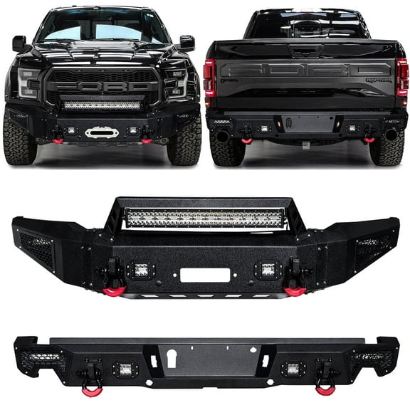 Vijay For 2017-2018-2019-2020 Ford F150 Raptor Steel Front and Rear Bumper with D-Rings and LED Lights