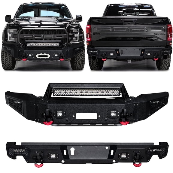 Vijay Compatible with 2017-2018-2019-2020 Ford F150 Raptor Steel Front and Rear Bumper with D-Rings and LED Lights
