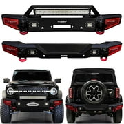Vijay Compatible with 2021-2022-2023-2024-2025 Bronco Front and Rear Bumper Textured Black Steel with Lights and D-rings