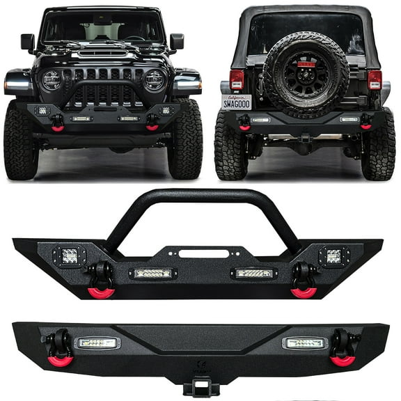 Vijay For Jeep Wrangler 2007-2017 JK/JKU Front Rear Bumper with Spotlight and Winch Seat