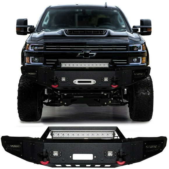 Vijay Front Bumper Fits 2015-2016-2017-2018-2019 Silverado 2500HD/3500HD with LED Lights and D-Rings