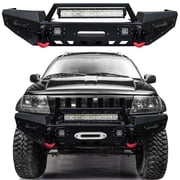 Vijay Compatible with 1999-2000-2001-2002-2003-2004 Jeep Grand Cherokee WJ Front Bumper Textured Black Steel with Lights and D-rings