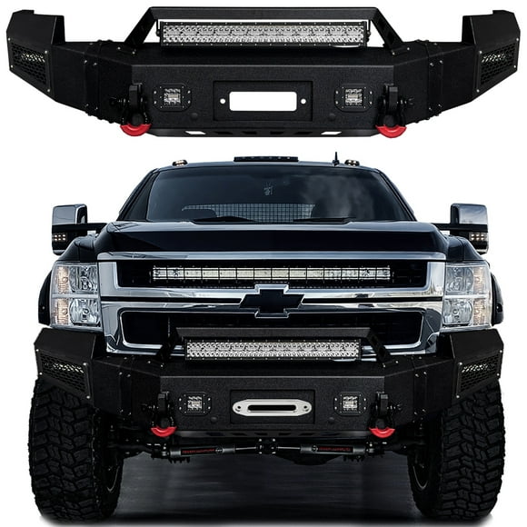 Vijay Front Bumper for 2007-2010 Chevrolet Silverado 2500/3500 with Winch Seat and LED Lights and D-Rings