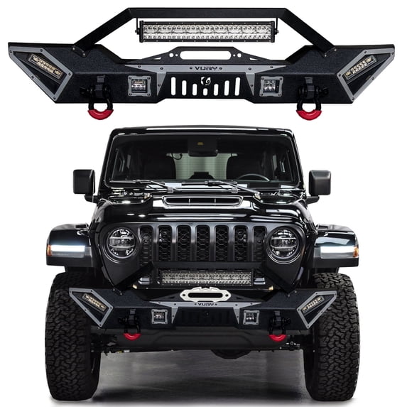 Vijay Front Bumper for 2007-2025 Jeep Wrangler JK/JL with Winch Plate and Lights and D-Rings