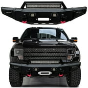 Vijay Compatible with 2010-2011-2012-2013-2014 Ford F150 Raptor Front Bumper Textured Black Steel with Lights and D-rings