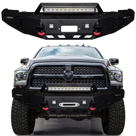 Vijay Front Bumper Compatible with 2010-2011-2012-2013-2014-2015-2016-2017-2018 Dodge Ram 2500/3500 with Winch Seat and D-Rings and LED Lights