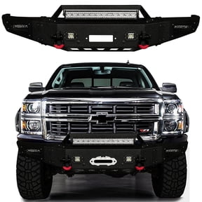 Vijay Compatible with 2014-2015 Chevrolet Silverado 1500 Front Bumper Textured Black Steel with Light and D-ring