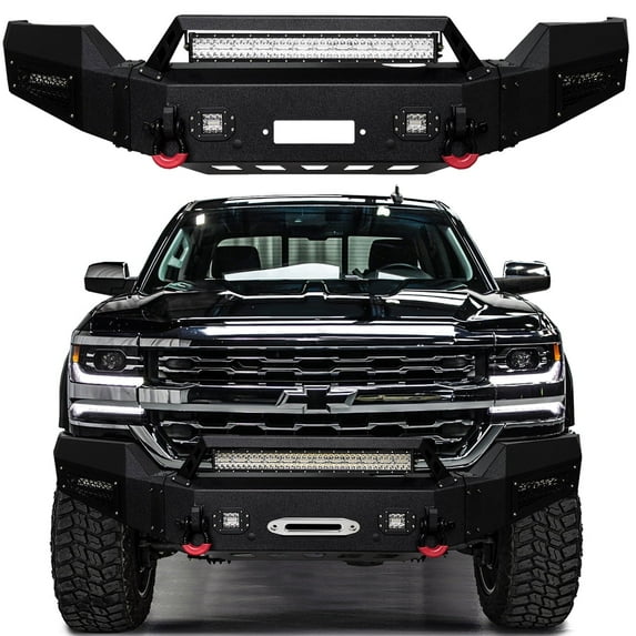 Vijay Compatible with 2016-2017-2018 Chevrolet Silverado 1500 Front Bumper Textured Black Steel with Light and D-ring