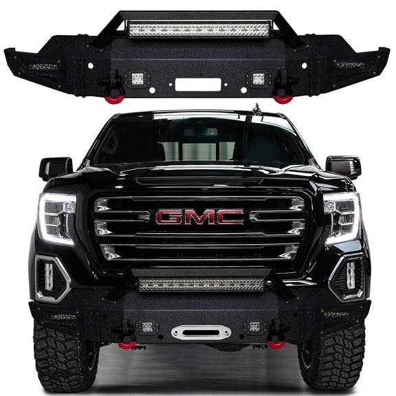 Vijay Compatible with 2019-2020-2021 GMC Sierra 1500 Front Bumper Textured Black Steel with Light and D-ring
