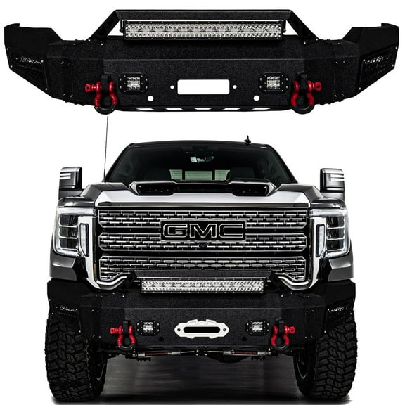 Vijay Compatible with 2020-2021-2022-2023 GMC Sierra 2500hd/3500hd Front Bumper Textured Black Steel with Lights and D-rings