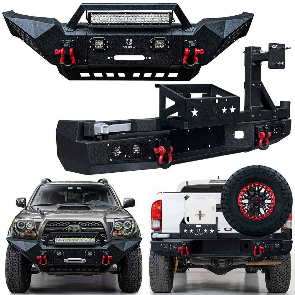 VIJAY Textured Black Steel Front Bumper With LED Lights For Toyota Tacoma 2005-2015