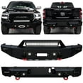 thumbnail image 1 of Vijay Compatible with 2019-2020-2021-2022-2023-2024 Dodge RAM 1500 Front and Rear Bumper Textured Black Steel with Lights and D-rings (NOT for Classic), 1 of 11