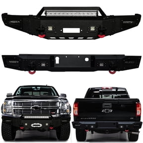 Vijay Compatible with 2014-2015 Chevy Silverado 1500 Front and Rear Bumper Textured Black Steel with Lights and D-rings