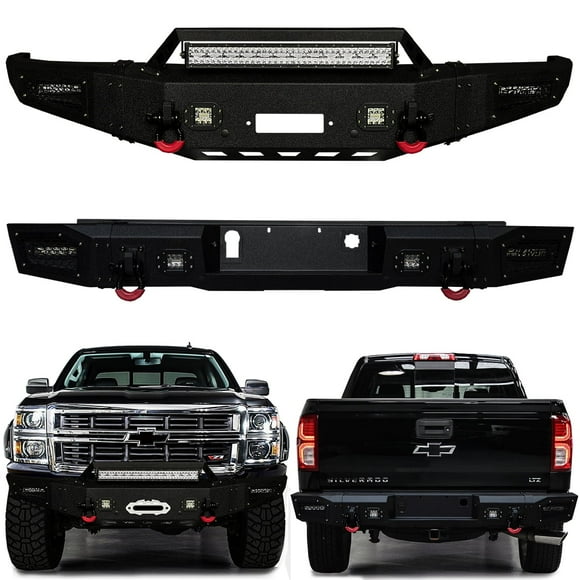 Vijay Front and Rear Bumper for 2014-2015 Chevrolet Silverado 1500 with D-Rings and Aluminum LED Lights