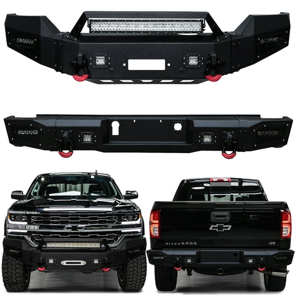 Vijay Front and Rear Bumper for 2016-2017-2018 Chevrolet Silverado 1500 with LED Lights and D-Rings