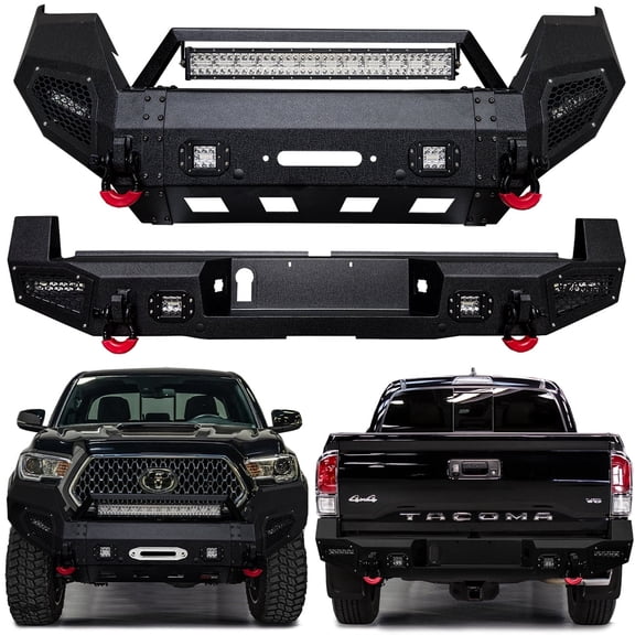 Vijay Front and Rear Bumper for 2016-2023 Toyota Tacoma with Winch Plate and LED Lights and D-Rings