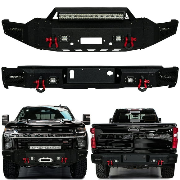 Vijay Front and Rear Bumper for 2020-2023 Chevrolet Silverado 2500/3500 with Winch Plate and LED Lights and D-Rings