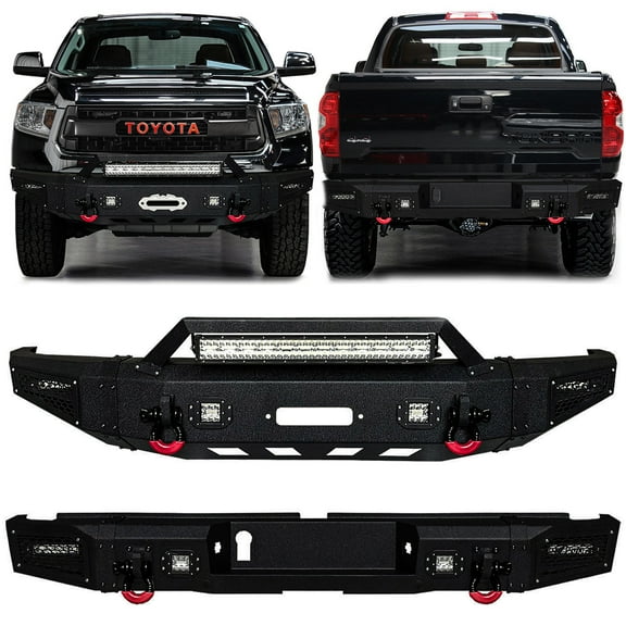 Vijay Compatible with 2014-2015-2016-2017-2018-2019-2020-2021 Toyota Tundra Front and Rear Bumper Textured Black Steel with Lights and D-rings
