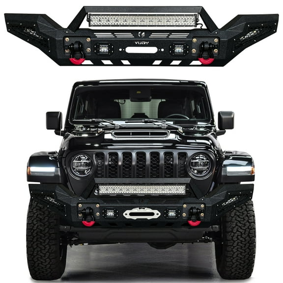 Vijay Full Width Front Bumper for 2007-2024 Jeep Wrangler JK/JL with SpotLights and 3/4" D-Rings