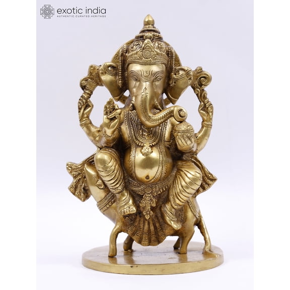 Vijay Ganapati Brass Statue - Indian Handcrafted Ganesha Idol