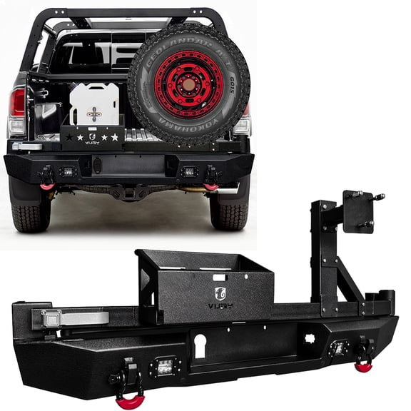 Vijay Rear Bumper Compatible with 2016-2017-2018-2019-2020-2021-2022-2023 Toyota Tacoma with Spotlight and Spare Tire Rack and D-Rings