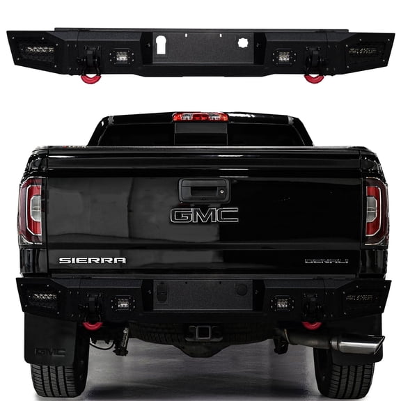 Vijay Compatible with 2014-2015-2016-2017-2018 Chevrolet Silverado 1500/GMC Sierra 1500 Rear Bumper Textured Steel with Lights and D-rings