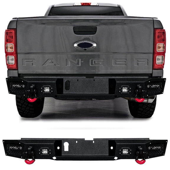 Vijay Compatible with 2019-2020-2021-2022-2023 Ford Ranger Rear Bumper Textured Black Steel with Light and D-ring