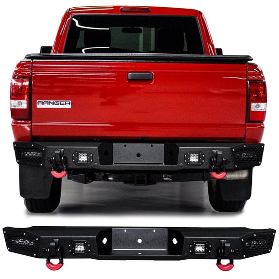 Vijay Compatible with 1998-1999-2000-2001-2002-2003-2004-2005-2006-2007-2008-2009-2010-2011 Ford Ranger Rear Bumper Textured Black Steel with Light and D-ring
