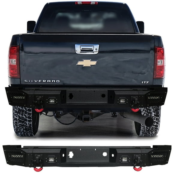 Vijay Rear Bumper for 2007-2010 Chevy Silverado 2500/3500 with Aluminum LED Lights and D-Rings
