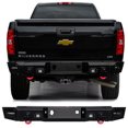 thumbnail image 1 of Vijay Compatible with 2007-2008-2009-2010-2011-2012-2013 Chevy Silverado 1500 Rear Bumper Textured Black Steel with Lights and D-rings, 1 of 7