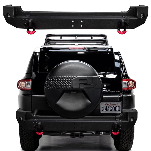 Vijay Compatible with 2007-2008-2009-2010-2011-2012-2013-2014 Toyota FJ Cruiser Rear Bumper Textured Black Steel with D-rings and Light