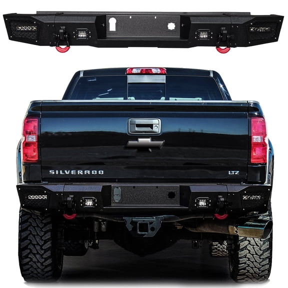 Vijay Compatible with 2015-2016-2017-2018-2019 Chevy Silverado 2500/3500 Rear Bumper Textured Black Steel with Light and D-ring