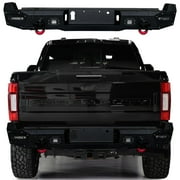 Vijay Compatible with 2017-2018-2019-2020-2021-2022 F250/F350/F450 Rear Bumper Textured Black Steel with Lights and D-rings